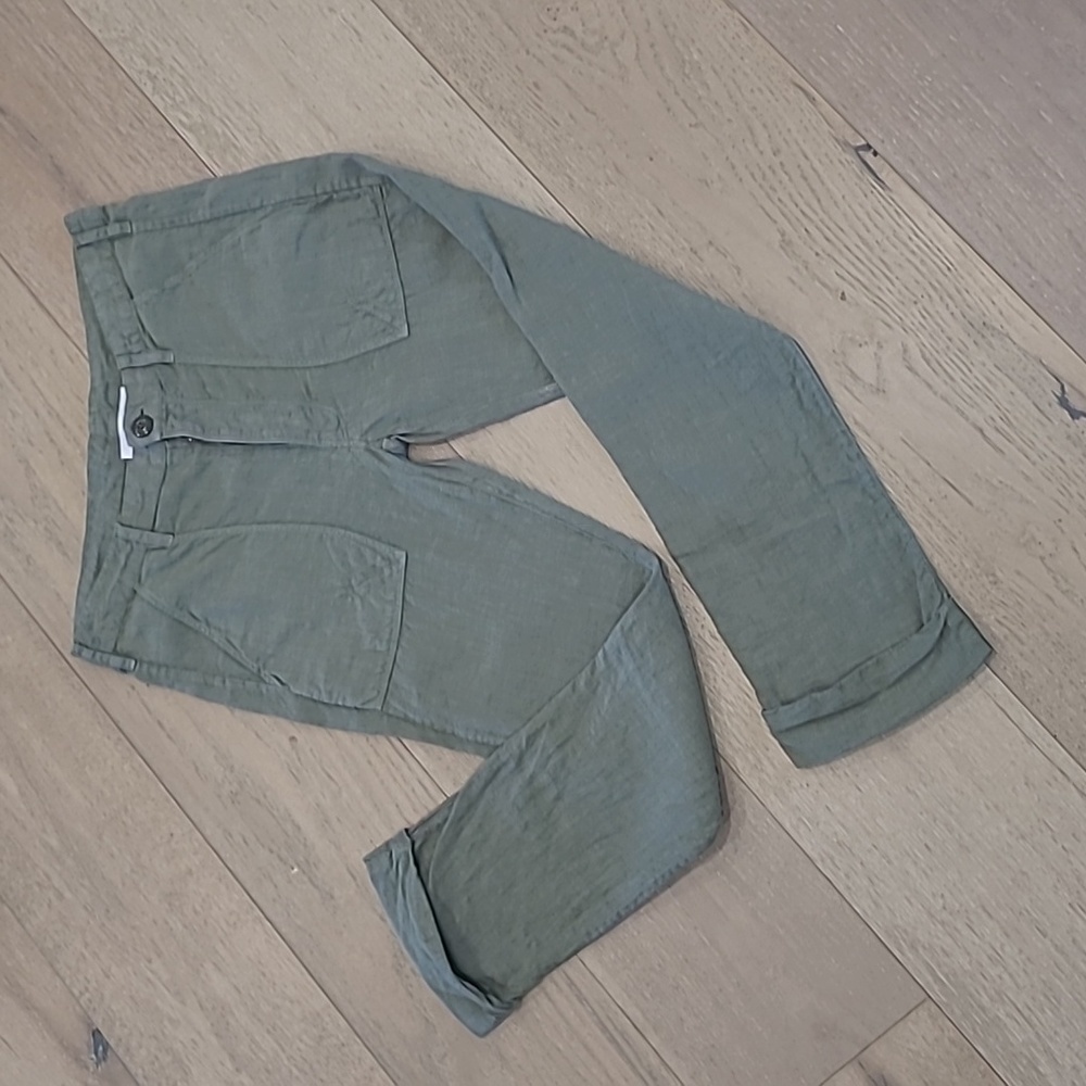Euc Frame 100% Linen Green Cropped Pant Button Fly Pants Women's Sz 24